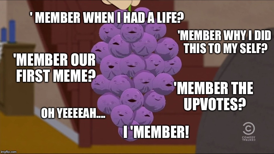 'Member my memes? | ' MEMBER WHEN I HAD A LIFE? 'MEMBER WHY I DID THIS TO MY SELF? 'MEMBER OUR FIRST MEME? 'MEMBER THE UPVOTES? OH YEEEEAH.... I 'MEMBER! | image tagged in memes,member berries | made w/ Imgflip meme maker