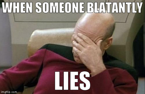 Captain Picard Facepalm Meme | WHEN SOMEONE BLATANTLY LIES | image tagged in memes,captain picard facepalm | made w/ Imgflip meme maker