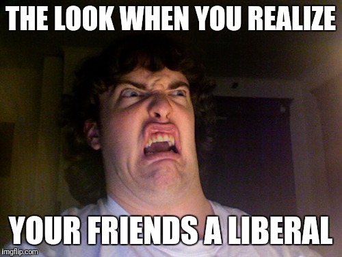 Oh No | THE LOOK WHEN YOU REALIZE; YOUR FRIENDS A LIBERAL | image tagged in memes,oh no | made w/ Imgflip meme maker