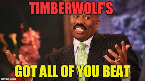 TIMBERWOLF'S GOT ALL OF YOU BEAT | image tagged in memes,steve harvey | made w/ Imgflip meme maker