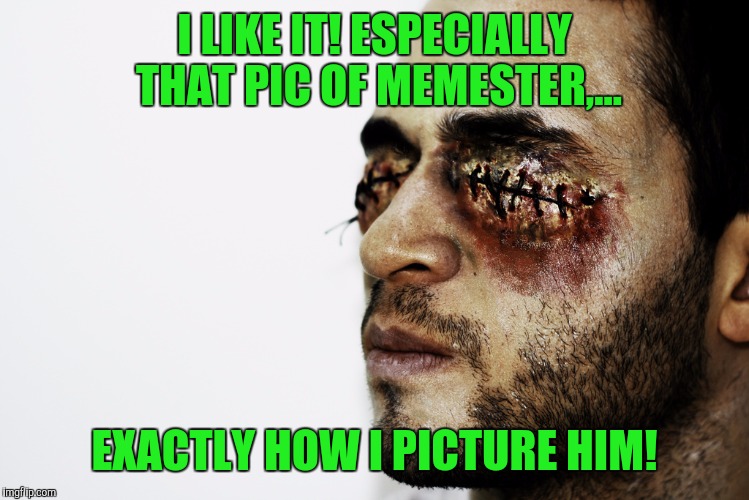 I LIKE IT! ESPECIALLY THAT PIC OF MEMESTER,... EXACTLY HOW I PICTURE HIM! | made w/ Imgflip meme maker