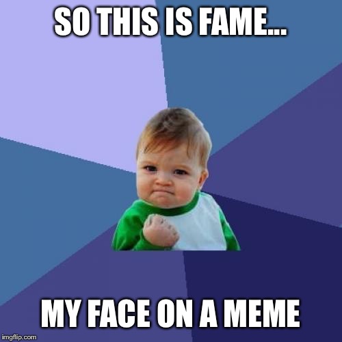Success Kid Meme | SO THIS IS FAME... MY FACE ON A MEME | image tagged in memes,success kid | made w/ Imgflip meme maker
