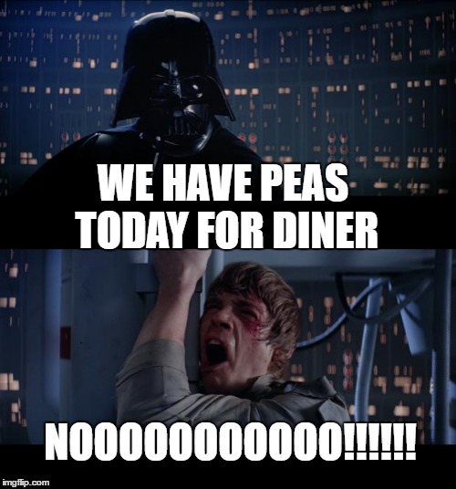 Star Wars No Meme | WE HAVE PEAS TODAY FOR DINER; NOOOOOOOOOOO!!!!!! | image tagged in memes,star wars no | made w/ Imgflip meme maker