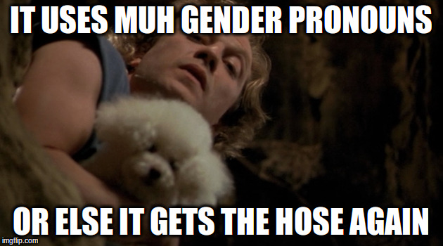 Silence of the speech | IT USES MUH GENDER PRONOUNS; OR ELSE IT GETS THE HOSE AGAIN | image tagged in transgender | made w/ Imgflip meme maker