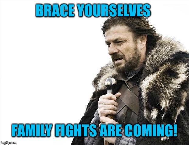 Brace Yourselves X is Coming Meme | BRACE YOURSELVES FAMILY FIGHTS ARE COMING! | image tagged in memes,brace yourselves x is coming | made w/ Imgflip meme maker