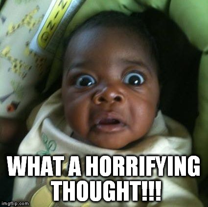 black baby shocked | WHAT A HORRIFYING THOUGHT!!! | image tagged in black baby shocked | made w/ Imgflip meme maker