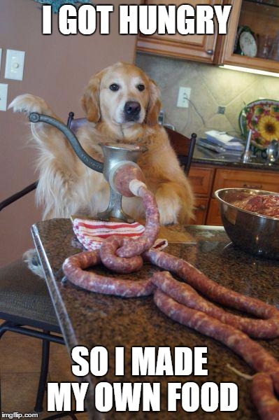 dog sausages | I GOT HUNGRY; SO I MADE MY OWN FOOD | image tagged in dog sausages | made w/ Imgflip meme maker