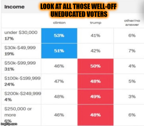 LOOK AT ALL THOSE WELL-OFF UNEDUCATED VOTERS | made w/ Imgflip meme maker