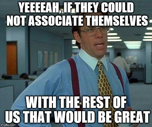 That Would Be Great Meme | YEEEEAH, IF THEY COULD NOT ASSOCIATE THEMSELVES WITH THE REST OF US THAT WOULD BE GREAT | image tagged in memes,that would be great | made w/ Imgflip meme maker