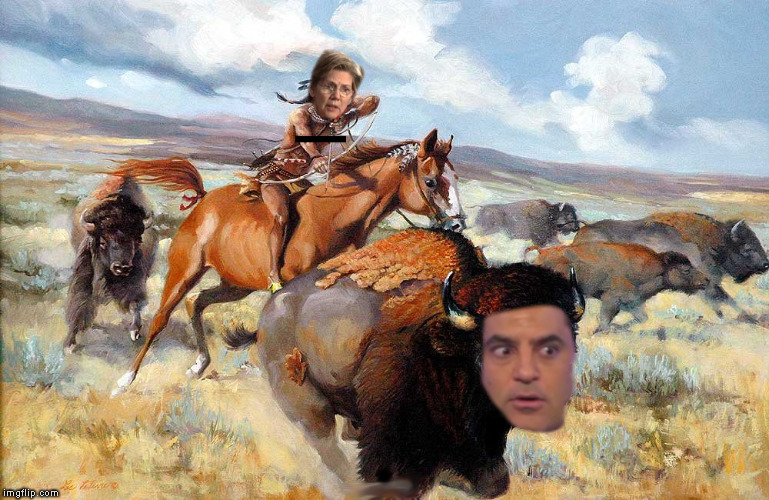 Pocahontas Hunts For A Wild Buffalo  | . | image tagged in goofy pocahontas aka elizabeth warren,elizabeth warren,tyt | made w/ Imgflip meme maker