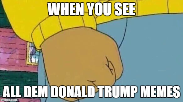 Arthur Fist Meme | WHEN YOU SEE; ALL DEM DONALD TRUMP MEMES | image tagged in memes,arthur fist | made w/ Imgflip meme maker