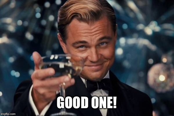 Leonardo Dicaprio Cheers Meme | GOOD ONE! | image tagged in memes,leonardo dicaprio cheers | made w/ Imgflip meme maker