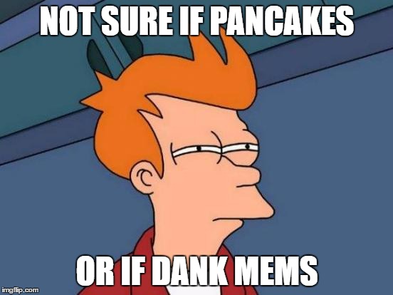 what am i doing? | NOT SURE IF PANCAKES; OR IF DANK MEMS | image tagged in memes,futurama fry,dank memes | made w/ Imgflip meme maker