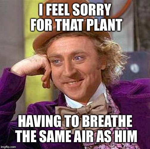 Creepy Condescending Wonka Meme | I FEEL SORRY FOR THAT PLANT HAVING TO BREATHE THE SAME AIR AS HIM | image tagged in memes,creepy condescending wonka | made w/ Imgflip meme maker