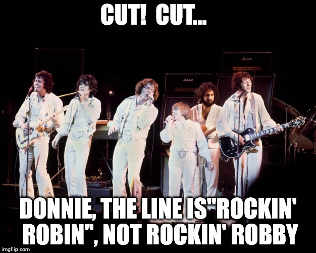 One last username meme and then I'm out... | CUT!  CUT... DONNIE, THE LINE IS"ROCKIN' ROBIN", NOT ROCKIN' ROBBY | image tagged in osmonds,rockin robby | made w/ Imgflip meme maker