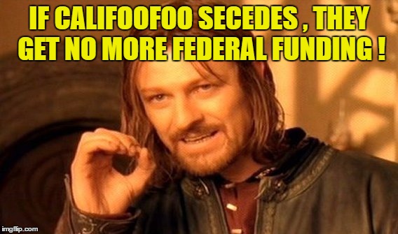 One Does Not Simply Meme | IF CALIFOOFOO SECEDES , THEY GET NO MORE FEDERAL FUNDING ! | image tagged in memes,one does not simply | made w/ Imgflip meme maker