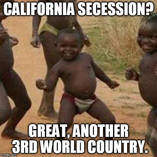 Third World Success Kid Meme | CALIFORNIA SECESSION? GREAT, ANOTHER 3RD WORLD COUNTRY. | image tagged in memes,third world success kid,california,secession | made w/ Imgflip meme maker