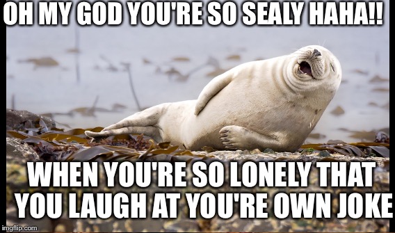 OH MY GOD YOU'RE SO SEALY
HAHA!! WHEN YOU'RE SO LONELY THAT YOU LAUGH AT YOU'RE OWN JOKE | made w/ Imgflip meme maker