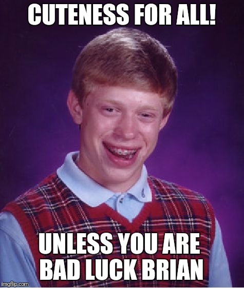 Bad Luck Brian Meme | CUTENESS FOR ALL! UNLESS YOU ARE BAD LUCK BRIAN | image tagged in memes,bad luck brian | made w/ Imgflip meme maker