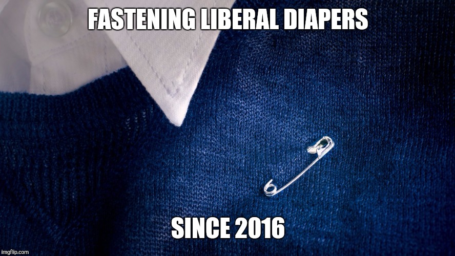 FASTENING LIBERAL DIAPERS SINCE 2016 | image tagged in safety pin | made w/ Imgflip meme maker
