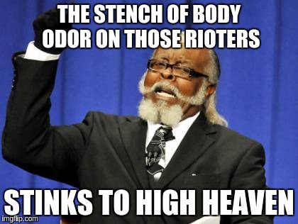 Too Damn High Meme | THE STENCH OF BODY ODOR ON THOSE RIOTERS STINKS TO HIGH HEAVEN | image tagged in memes,too damn high | made w/ Imgflip meme maker