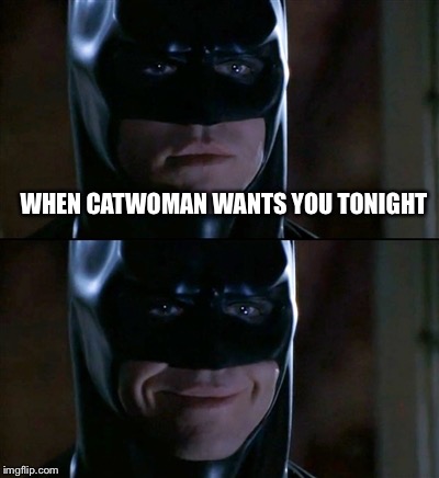 Batman Smiles Meme | WHEN CATWOMAN WANTS YOU TONIGHT | image tagged in memes,batman smiles | made w/ Imgflip meme maker
