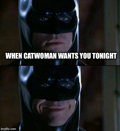 Batman Smiles | WHEN CATWOMAN WANTS YOU TONIGHT | image tagged in memes,batman smiles | made w/ Imgflip meme maker