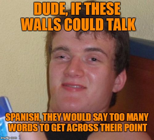 habla habla habla habla...................... | DUDE, IF THESE WALLS COULD TALK; SPANISH, THEY WOULD SAY TOO MANY WORDS TO GET ACROSS THEIR POINT | image tagged in memes,10 guy | made w/ Imgflip meme maker