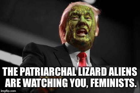 THE PATRIARCHAL LIZARD ALIENS ARE WATCHING YOU, FEMINISTS. | image tagged in lizard alien | made w/ Imgflip meme maker