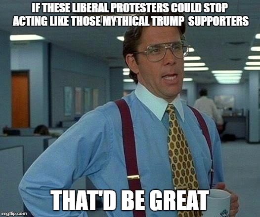 That Would Be Great Meme |  IF THESE LIBERAL PROTESTERS COULD STOP ACTING LIKE THOSE MYTHICAL TRUMP  SUPPORTERS; THAT'D BE GREAT | image tagged in memes,that would be great | made w/ Imgflip meme maker