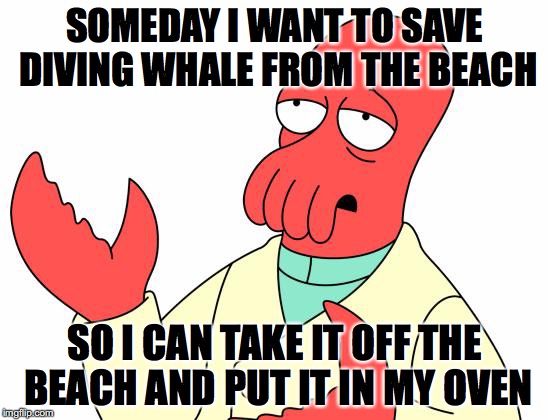 Futurama fans will understand
 | SOMEDAY I WANT TO SAVE DIVING WHALE FROM THE BEACH; SO I CAN TAKE IT OFF THE BEACH AND PUT IT IN MY OVEN | image tagged in memes,futurama zoidberg | made w/ Imgflip meme maker