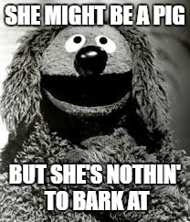SHE MIGHT BE A PIG BUT SHE'S NOTHIN' TO BARK AT | made w/ Imgflip meme maker