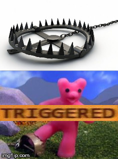 watch your step | image tagged in memes,bad luck bear,trap,triggered | made w/ Imgflip meme maker