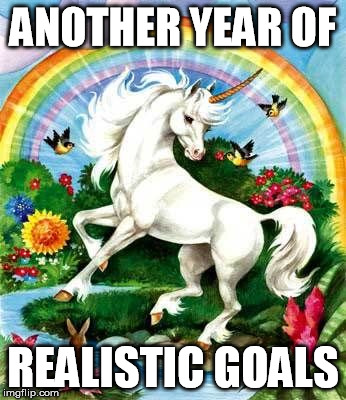 unicorn | ANOTHER YEAR OF; REALISTIC GOALS | image tagged in unicorn | made w/ Imgflip meme maker