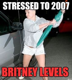 Britney Spears Bald  | STRESSED TO 2007; BRITNEY LEVELS | image tagged in britney spears bald | made w/ Imgflip meme maker