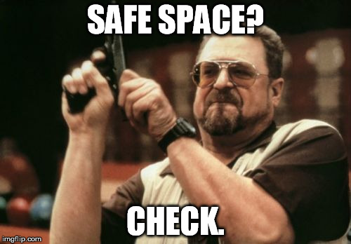 I like to hold on to my safe space with both hands. | SAFE SPACE? CHECK. | image tagged in memes,am i the only one around here,safe space | made w/ Imgflip meme maker