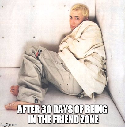 AFTER 30 DAYS OF BEING IN THE FRIEND ZONE | image tagged in eminem,friendzone,relationships | made w/ Imgflip meme maker