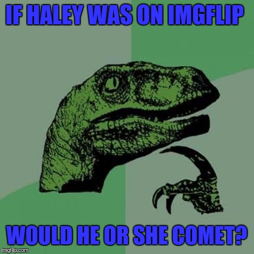 Philosoraptor | IF HALEY WAS ON IMGFLIP; WOULD HE OR SHE COMET? | image tagged in memes,philosoraptor | made w/ Imgflip meme maker