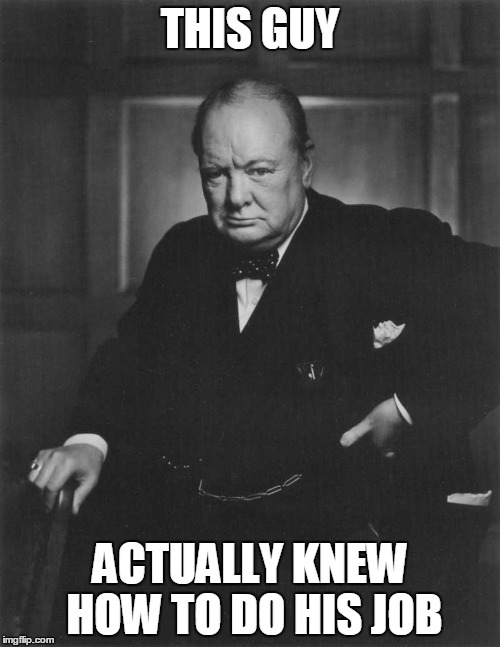 winston churchill | THIS GUY; ACTUALLY KNEW HOW TO DO HIS JOB | image tagged in winston churchill | made w/ Imgflip meme maker