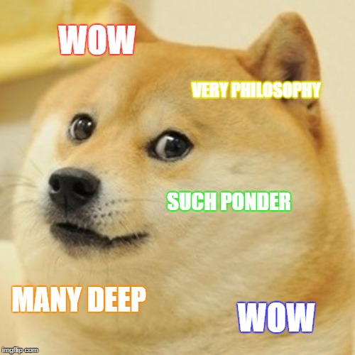 Profound Doge | WOW; VERY PHILOSOPHY; SUCH PONDER; MANY DEEP; WOW | image tagged in doge,profound,philosophy,stupid,duh,deep | made w/ Imgflip meme maker