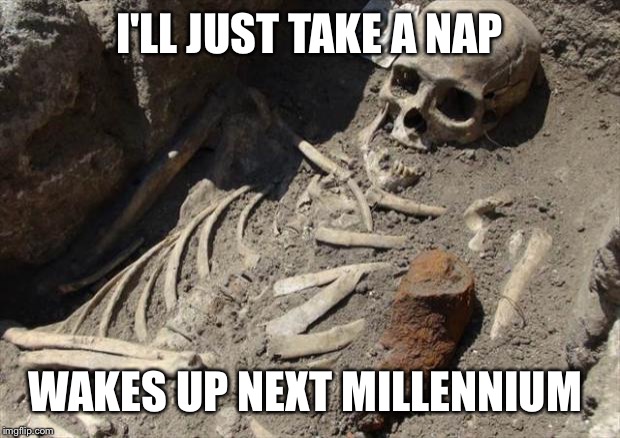 Death | I'LL JUST TAKE A NAP; WAKES UP NEXT MILLENNIUM | image tagged in death | made w/ Imgflip meme maker