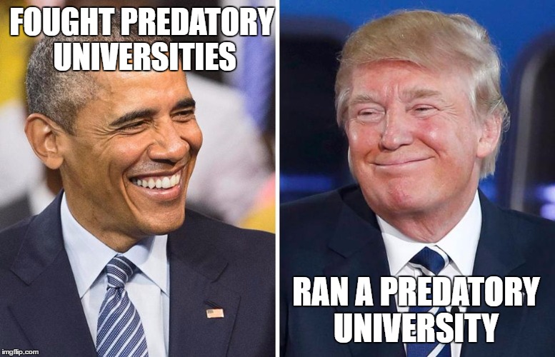 FOUGHT PREDATORY UNIVERSITIES; RAN A PREDATORY UNIVERSITY | made w/ Imgflip meme maker