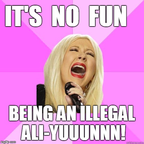IT'S  NO  FUN BEING AN ILLEGAL ALI-YUUUNNN! | image tagged in karaoke | made w/ Imgflip meme maker