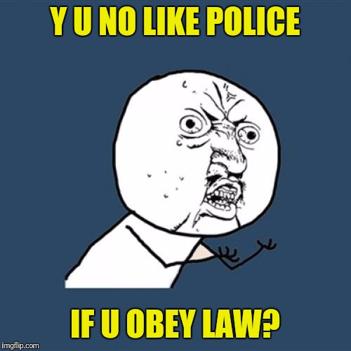 Y U No Meme | Y U NO LIKE POLICE; IF U OBEY LAW? | image tagged in memes,y u no | made w/ Imgflip meme maker