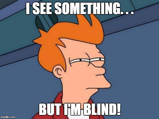 Futurama Fry | I SEE SOMETHING. . . BUT I'M BLIND! | image tagged in memes,futurama fry | made w/ Imgflip meme maker