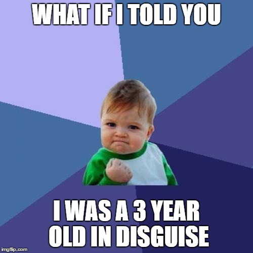Success Kid | WHAT IF I TOLD YOU; I WAS A 3 YEAR OLD IN DISGUISE | image tagged in memes,success kid | made w/ Imgflip meme maker
