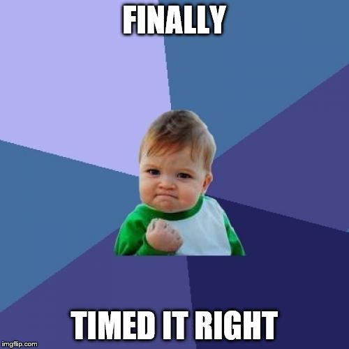 Success Kid Meme | FINALLY TIMED IT RIGHT | image tagged in memes,success kid | made w/ Imgflip meme maker