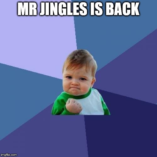 Success Kid Meme | MR JINGLES IS BACK | image tagged in memes,success kid | made w/ Imgflip meme maker