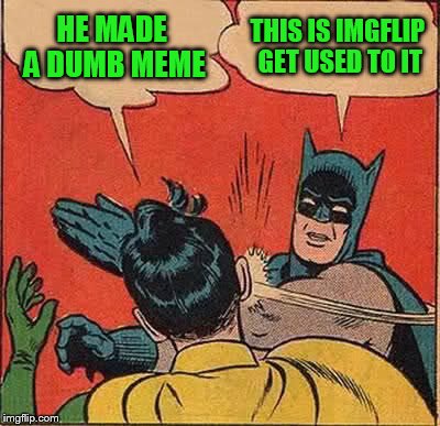 Batman Slapping Robin Meme | HE MADE A DUMB MEME THIS IS IMGFLIP GET USED TO IT | image tagged in memes,batman slapping robin | made w/ Imgflip meme maker