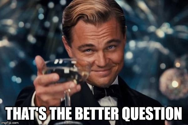 Leonardo Dicaprio Cheers Meme | THAT'S THE BETTER QUESTION | image tagged in memes,leonardo dicaprio cheers | made w/ Imgflip meme maker